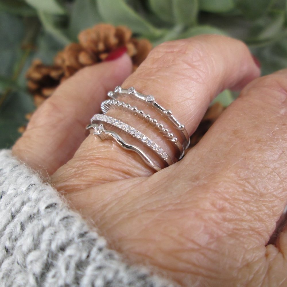 925 Sterling & Simulated Diamond Stacker Ring>4 Rings in 1>925 ring,Non Tarnish